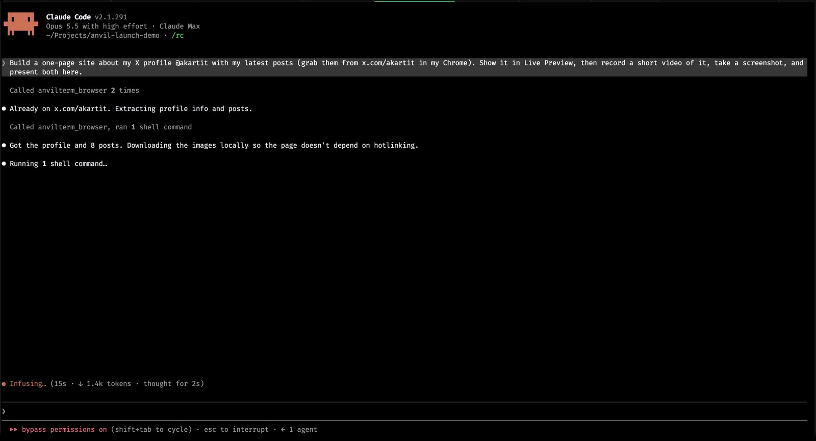 The same Claude Code session in the terminal