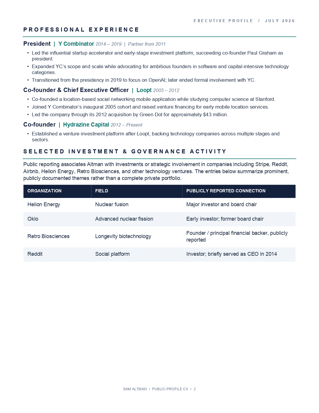Résumé page 2 — professional experience
