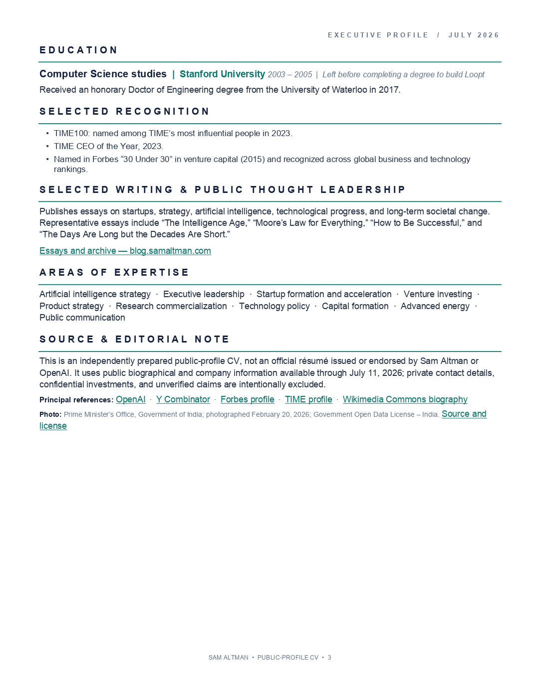Résumé page 3 — recognition and footer